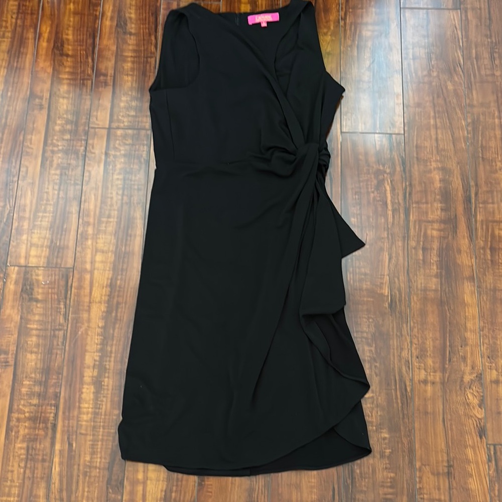 Catherine Malandrino Black Ruffled faux wrap Sheath Dress V-neck